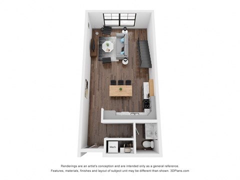 Floor plan for 1 bed, 2 baths, 970 sqft